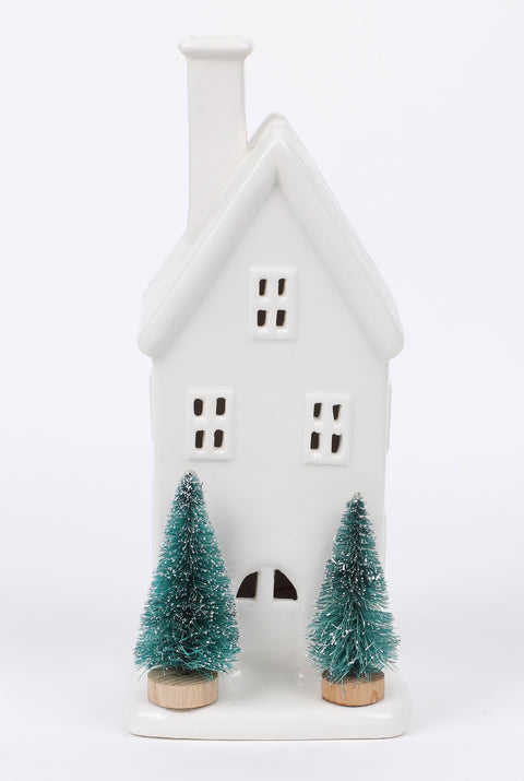 3.5 X 4.25 X 8.25"H Light-Up White Ceramic House Decor
