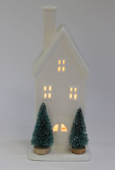 3.5 X 4.25 X 8.25"H Light-Up White Ceramic House Decor
