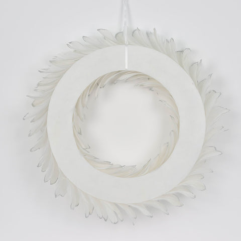 CHRISTMAS 20in White faux feather wreath