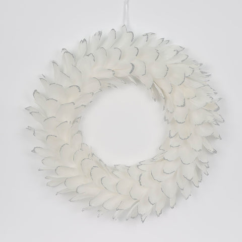 CHRISTMAS 20in White faux feather wreath