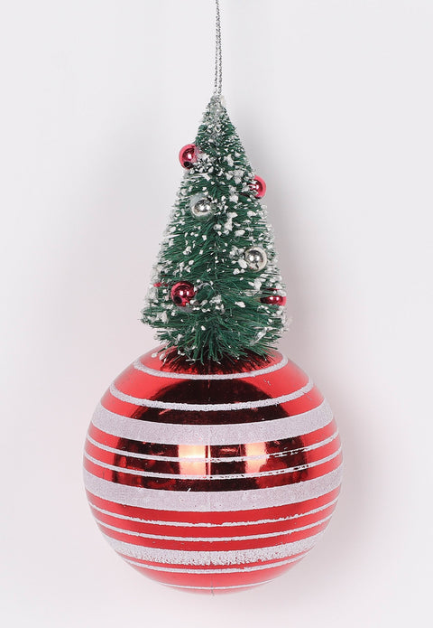 3.25 X 3.25 X 6"H Red/White Plastic Ball With Sisal Tree Ornament