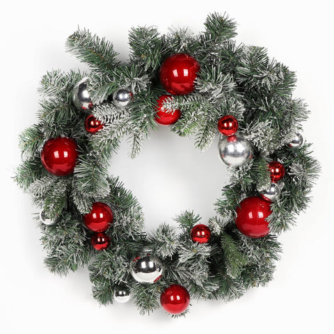 24 Inch Flocked Pvc Wreath With Plastic Ball