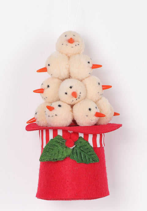 6 Inch Red Felt Hat With Pompom Birds