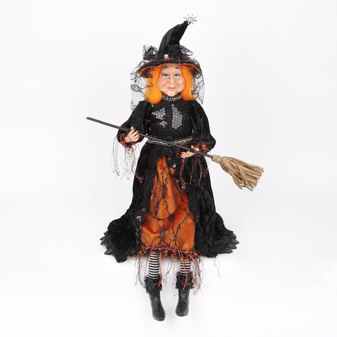 14*6*16'' ORANGE/BLACK STANDING WITCH DÉCOR