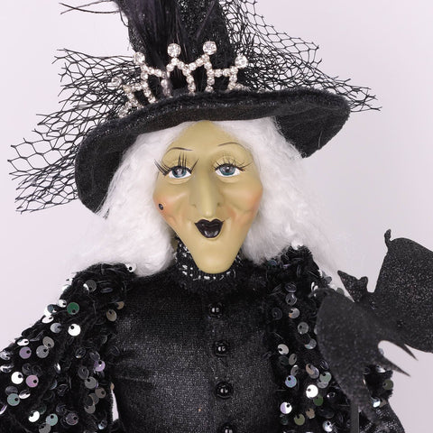 9*6*18'' SILVER/BLACK STANDING WITCH DÉCOR
