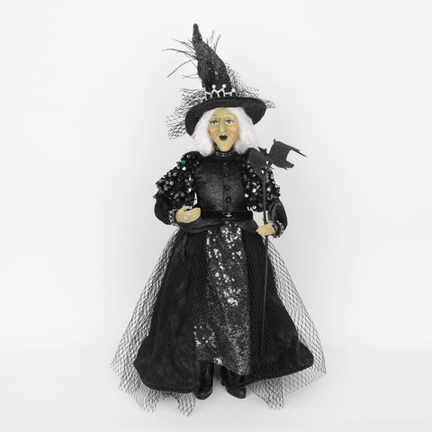 9*6*18'' SILVER/BLACK STANDING WITCH DÉCOR