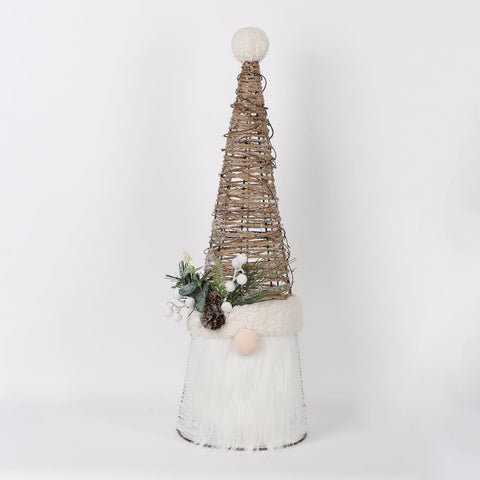 Christmas Gnome Décor with Light, Pinecone & White Berry Accent – Table Top, Front Decor, Holiday Gift