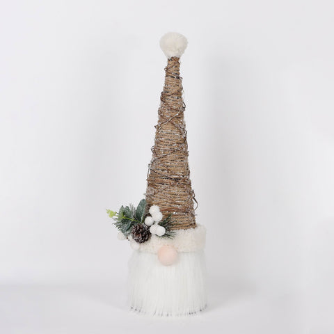 Christmas Gnome Décor with Light, Pinecone & White Berry Accent – Table Top, Front Decor, Holiday Gift