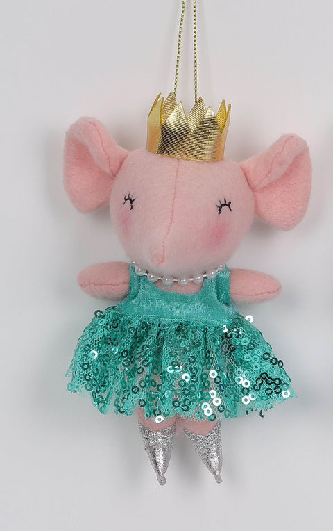 CHRISTMAS 3.5" felt dancing mice orna. - Blue Dress
