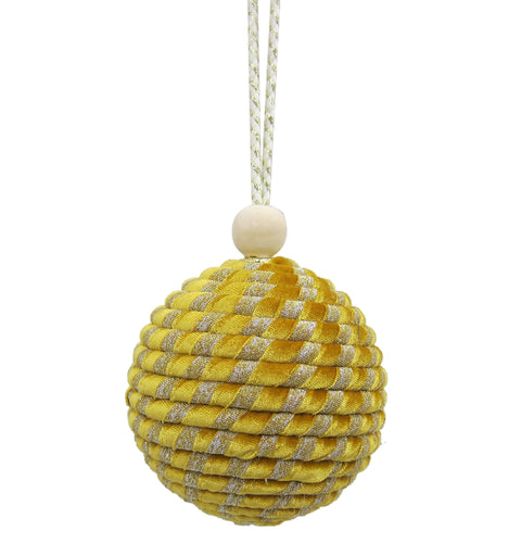 3.5 Inch Gold Strips Fabric Ball Christmas Ornament