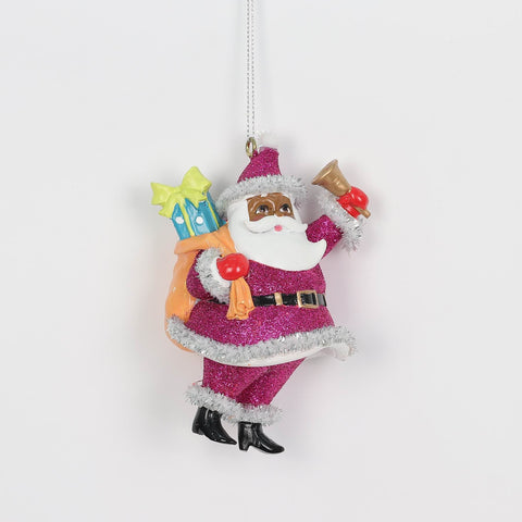 Christmas 4.5In Black Santa In Red Suit W/Gifts Ornament