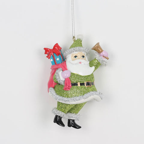 Christmas 4.5In Santa In Green Suit W/Gifts Ornament