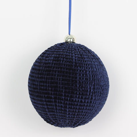 CHRISTMAS DIA. 4.75in Blue Fabric Sphere Ornament