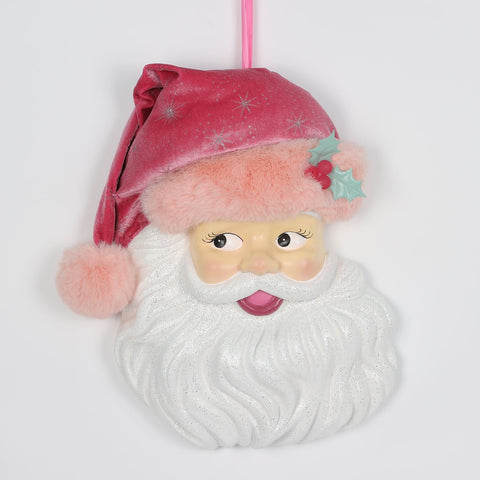 Christmas Santa Head Wall Décor - CandyLand Theme with Pastel Pink Velvet Hat