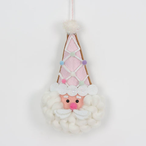 Christmas Santa Head Ornament with Pastel Pink Hat – Charming Holiday Decor