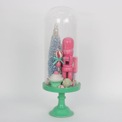 Christmas Glass Dome White Base w/Tree & Nutcracker lighted table décor
