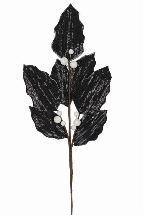 12 X 2 X 23.5"H Fabric Black Sequin Leaves Pick