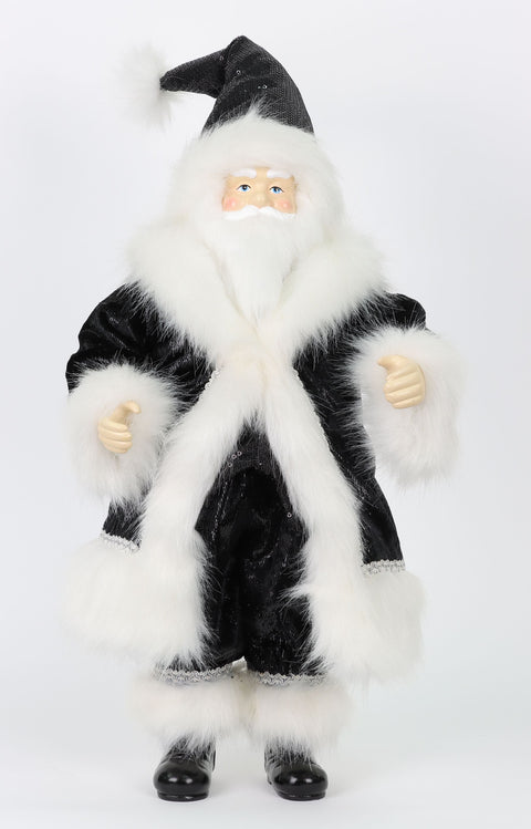 16"H Black/ White Fabric Santa
