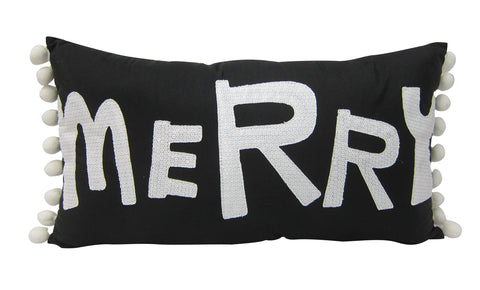 17 X 5 X 9"H Fabric With White "Merry" Pillow