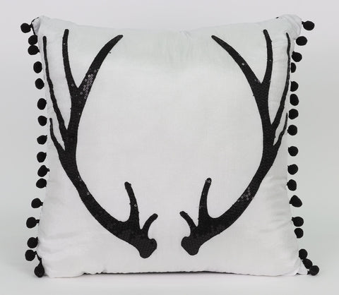 14"X14" Black/White Christmas Pillow With Antlers Pattern