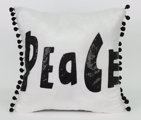 14"X14" Black/White Christmas Pillow With "Peace" Pattern