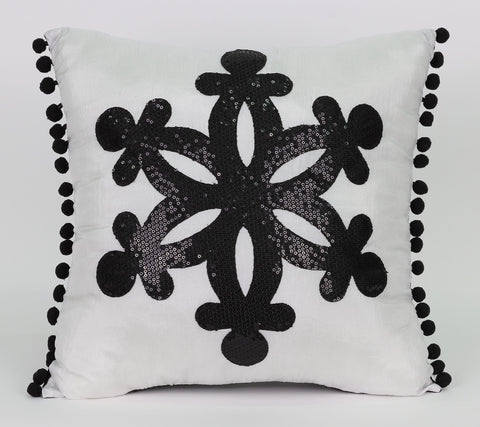 14"X14" Black/White Christmas Pillow With Snowflake Pattern