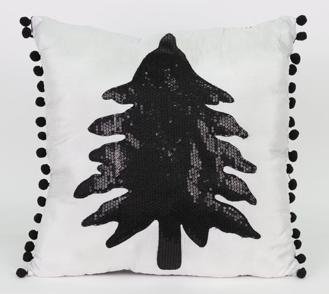 14"X14" Black/White Christmas Pillow With Tree Pattern