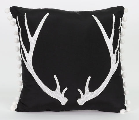 14"X14" Black/White Christmas Pillow With Antlers Pattern
