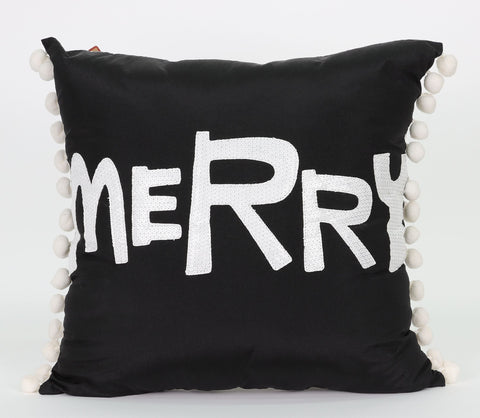 14"X14" Black/White Christmas Pillow With "Merry" Pattern