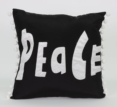 14"X14" Black/White Christmas Pillow With "Peace" Pattern