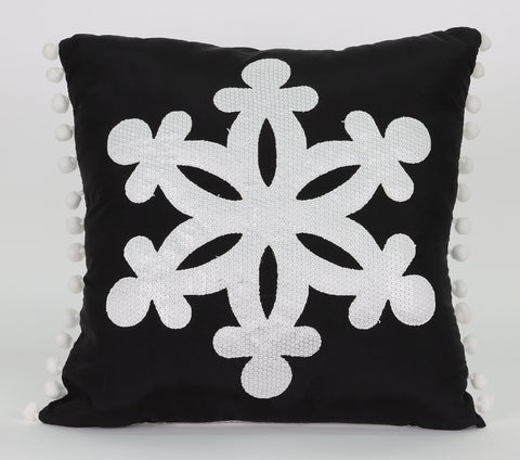 14"X14" Black/White Christmas Pillow With Snowflake Pattern