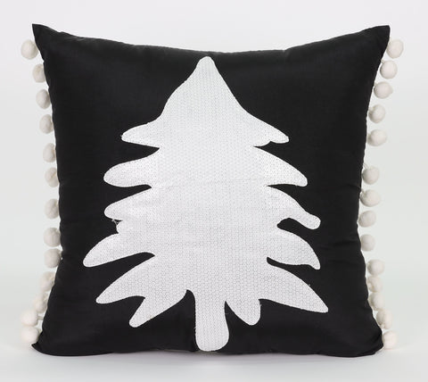 14"X14" Black/White Christmas Pillow With Tree Pattern