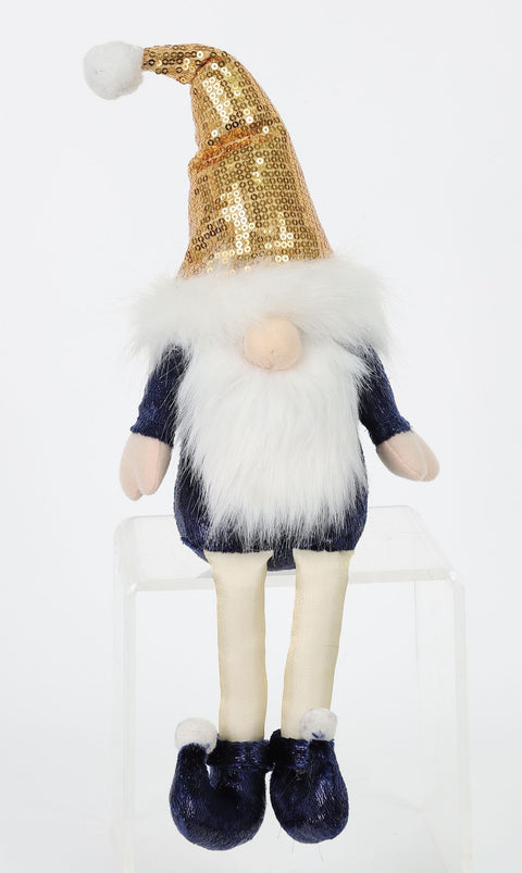 6 X 3 X12" Black Fabric Gnome With Gold Sequin Hat