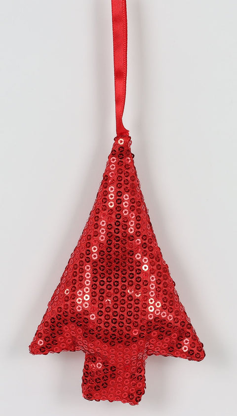 3.5 X 1.25 X 5.5" Red Sequence Fabric Tree Ornament