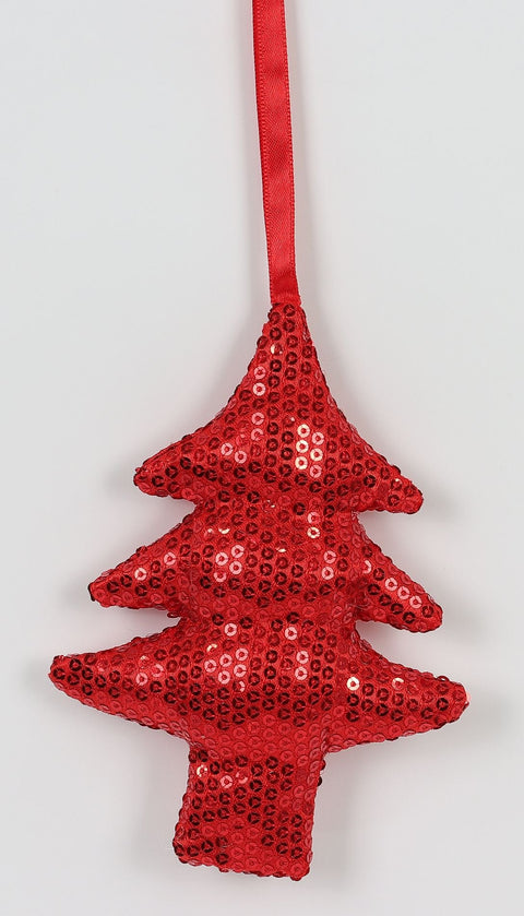 4 X 1.25 X 5.5" Red Sequence Fabric Tree Ornament
