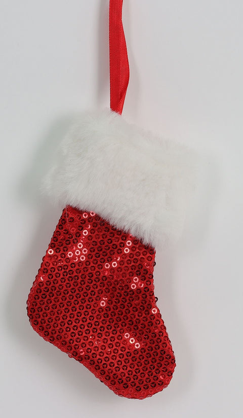 3.5 X 1.25 X 5.5" Red Sequence Fabric Stocking Ornament