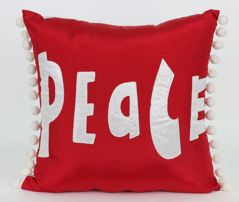 Coussin de Noël rouge/blanc 14"x14" avec motif "PEACE"