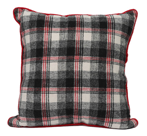 16 X 6 X 16"H Fabric Black Red Plaid Pillow