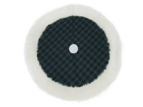 Dia. 54Inch Green Square Tartan W/ White Faux Fur Tree Skirt
