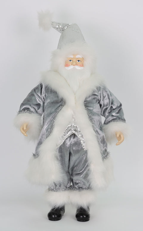 16"H Fabric Santa With Silver Dress
