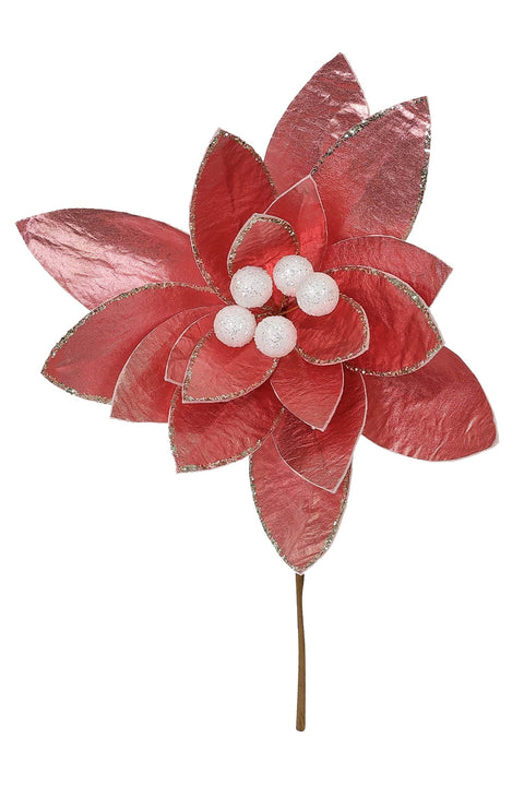 Lot de 2 pics de poinsettia en tissu rose foncé de 9,5 x 9,5 x 12 po