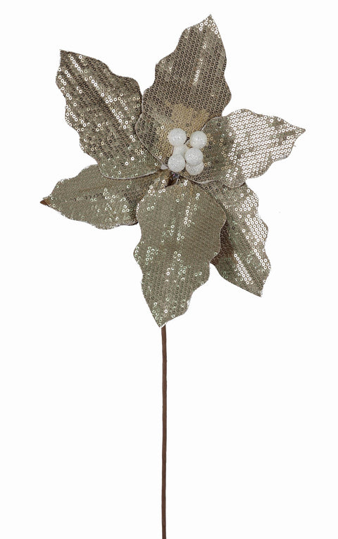 11 X 11 X 26"H Fabric Champagne Sequin Poinsettia Pick