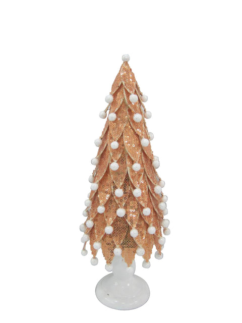 4 X 4 X 12.5"H Fabric Gold Leaves With White Pompom Tree Table Top