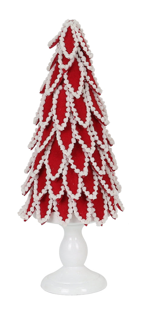 Cône d'arbre en feutre rouge/blanc de 12,5 pouces avec base en bois