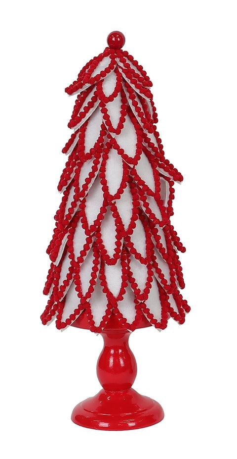 4 X 4 X 12.5"H  Red/White Fabric Leaves Tree Table Decor