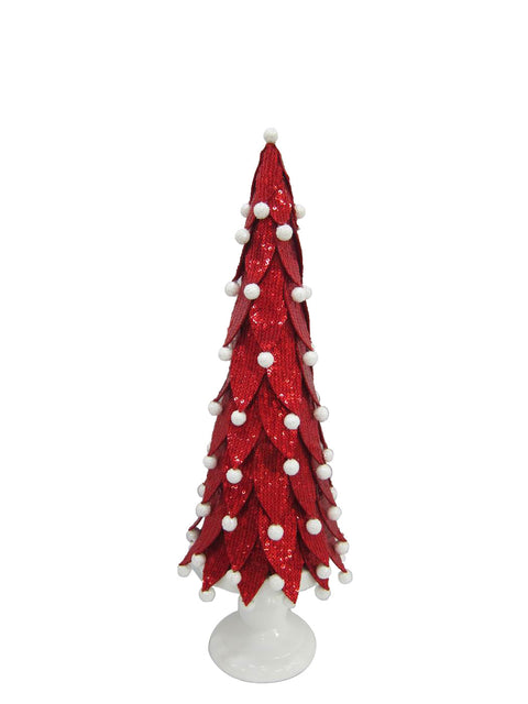 5 X 5 X 18"H Red Fabric Leaves With Pompom Tree Table Decor