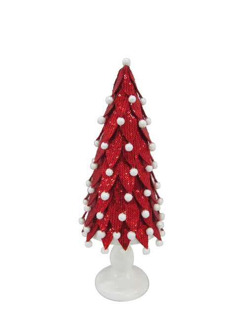 4 X 4 X 12.5"H Red Fabric Leaves With Pompom Tree Table Decor