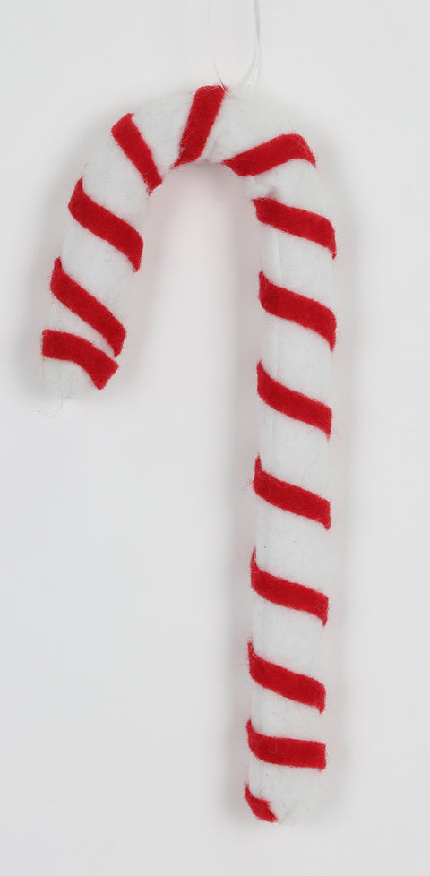 3.5 X 0.75"H Red/White Fabric Candy Cane Ornament