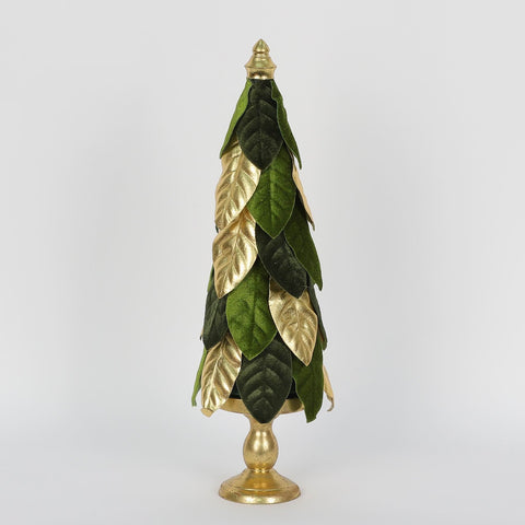 Christmas Green Velvet Cone Tree with Golden Accents – Table Top Décor & Holiday Gift