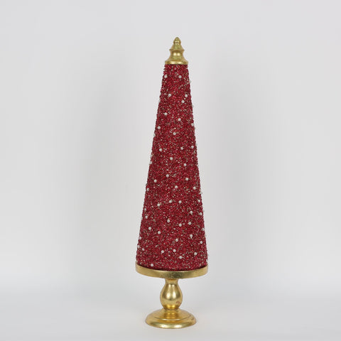 Christmas Red Tree with Golden Accents – Beaded Table Top Décor & Holiday Gift